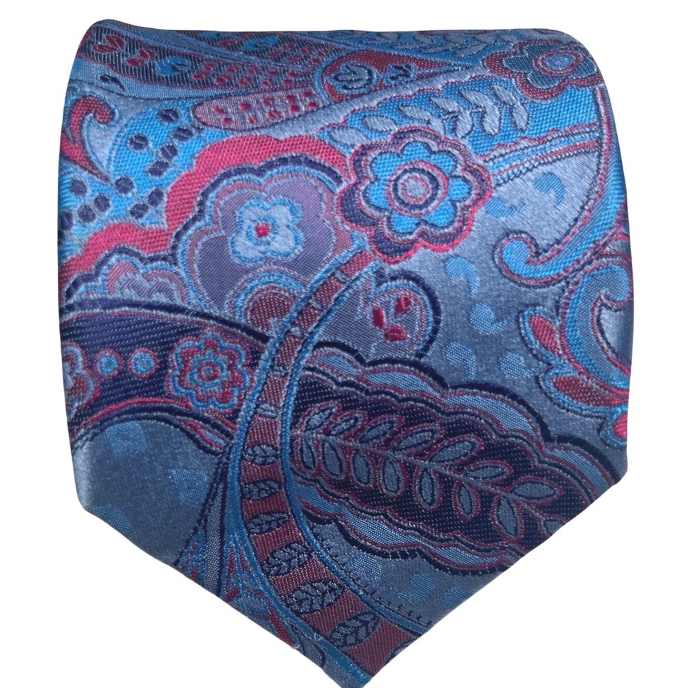 Dolcepunta Paisley Silk Tie Blue Pink Handmade Italy 3 Fold Luxury